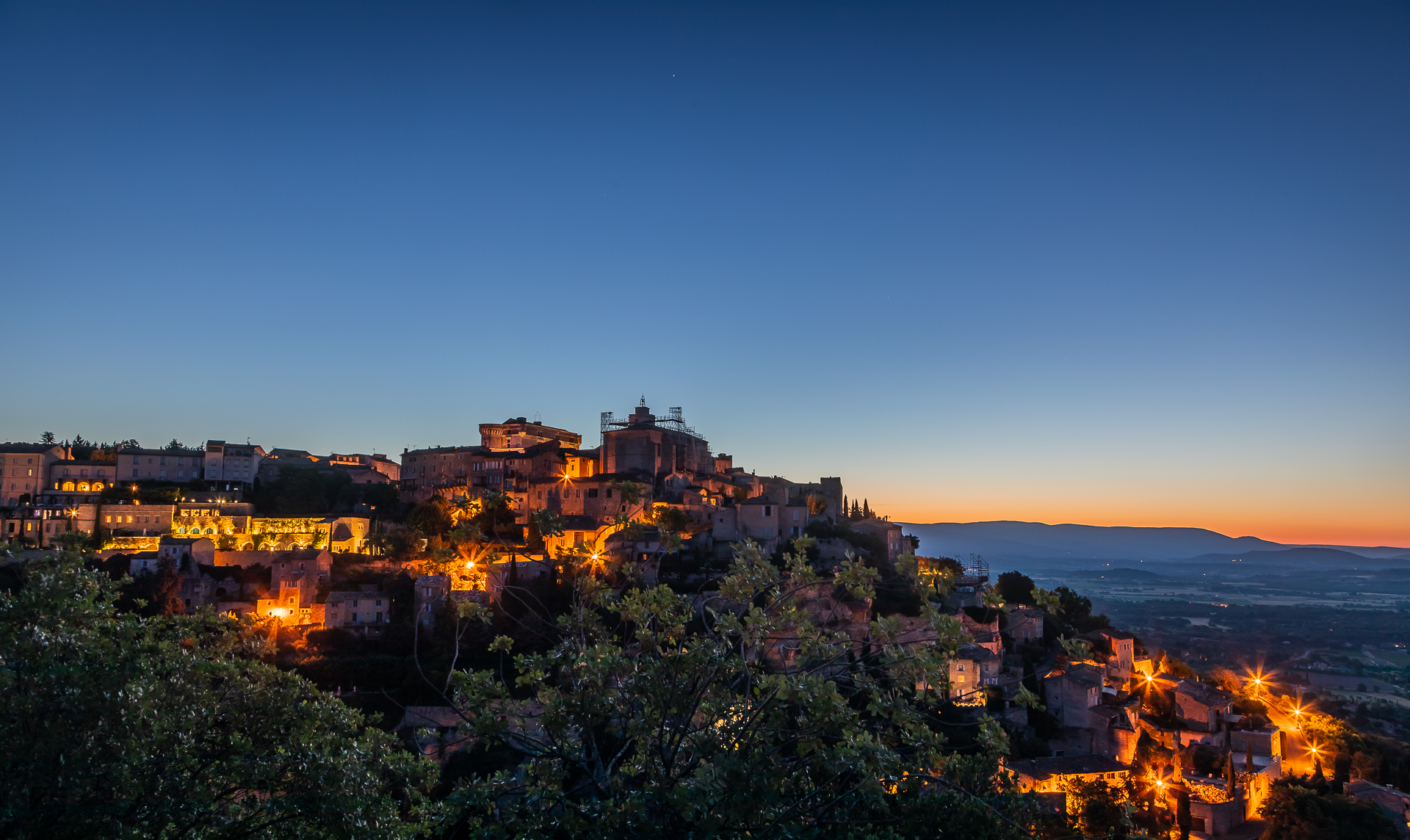 Pano of Sunrise Behind Gordes, France