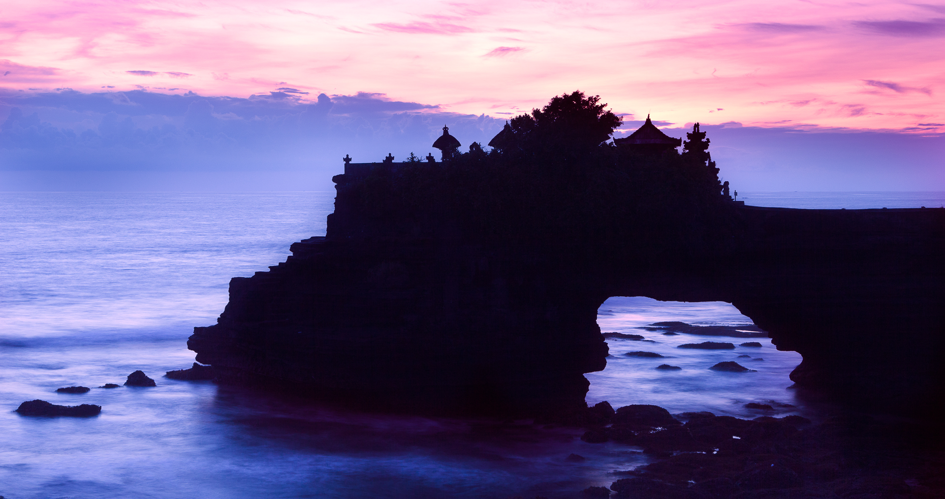 Sunset at a temple in Bali
