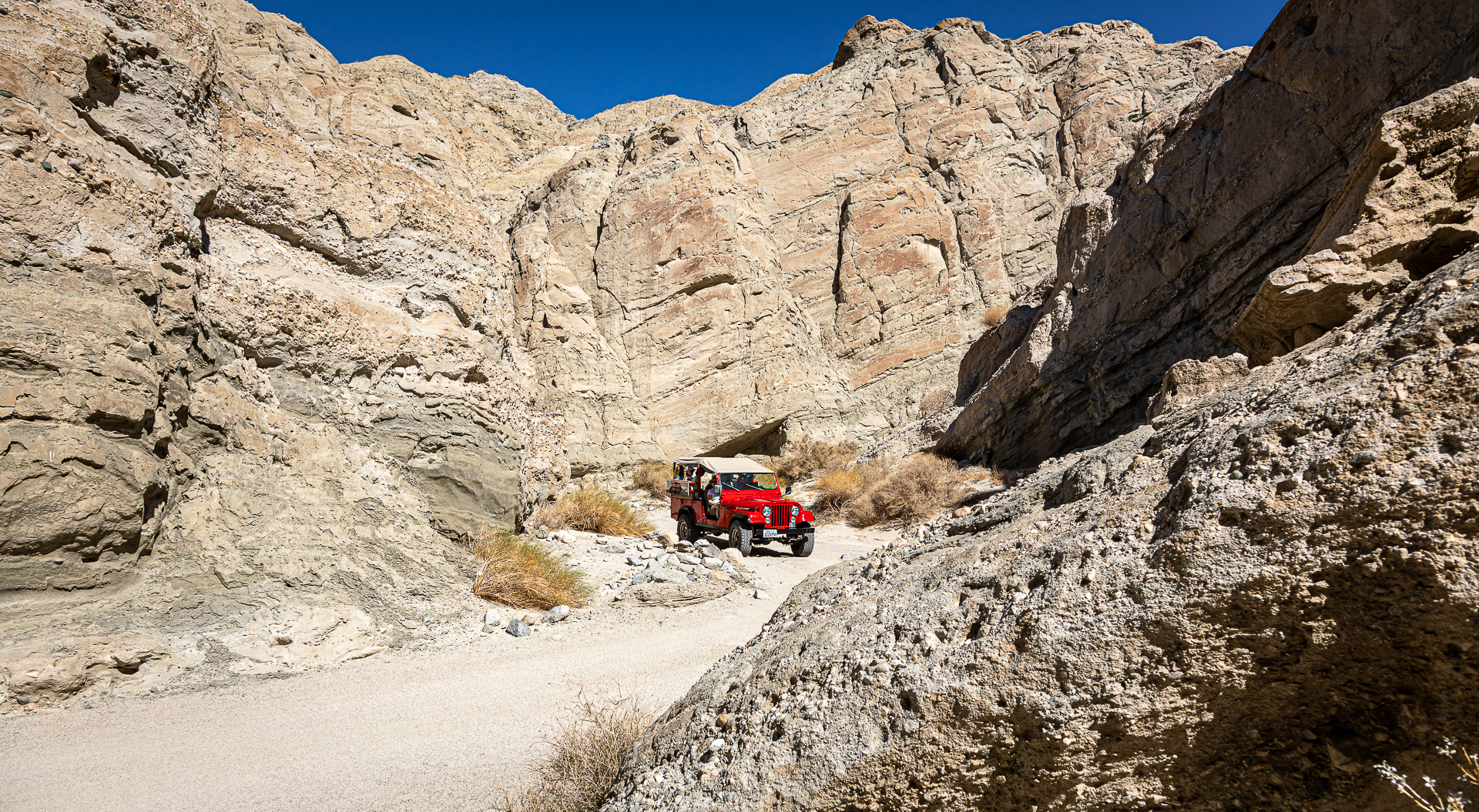 Photo of Red Jeep in the San Andreas Fault Zone in Indio, California