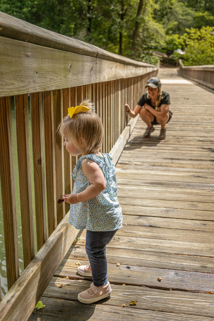 Photographing childhood moments helps you remember how curious your child was when she watched the ducks from the bridge.