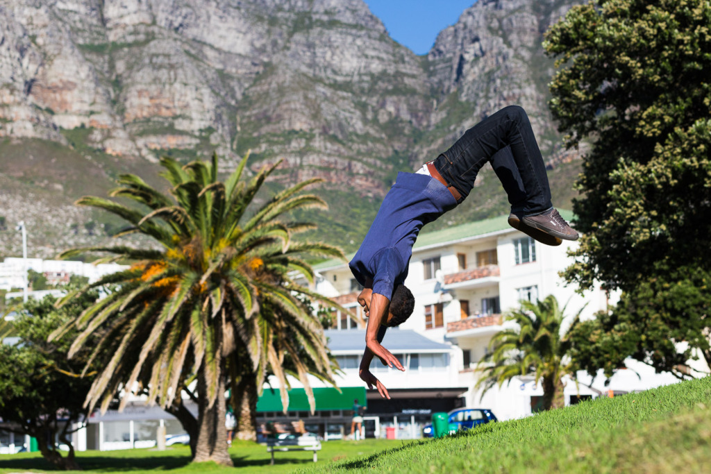 Many doing a backward somersault in Camps Bay, South Africa.