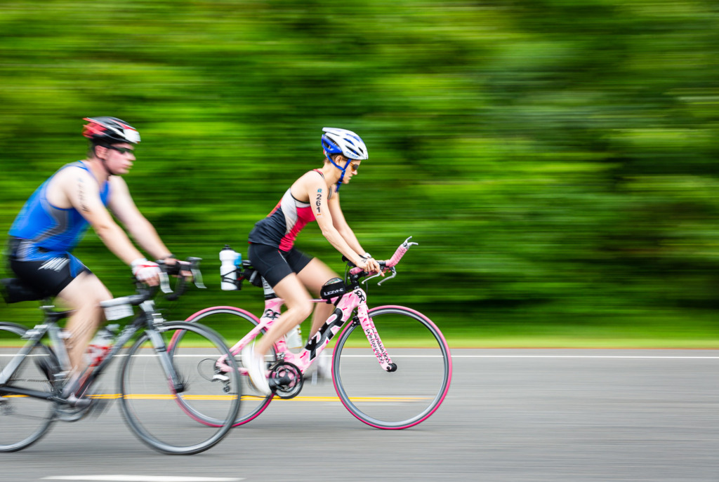 Panning photo of triathlon cyclists for creative shutter speed photography