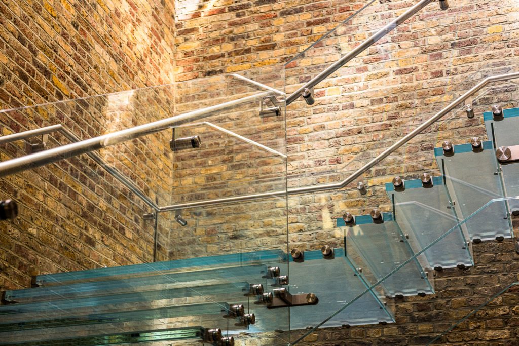 Stairs at Apple Store Covent Garden with exposure compensation applied.